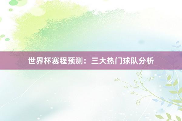 世界杯赛程预测：三大热门球队分析